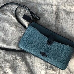 Blue leather Coach mini crossbody bag with wallet